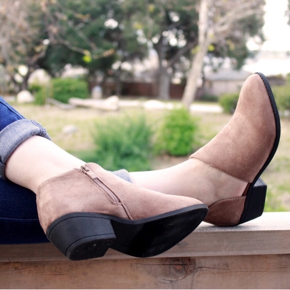 Taupe Side Cutout Ankle Booties - Picture 3 of 4